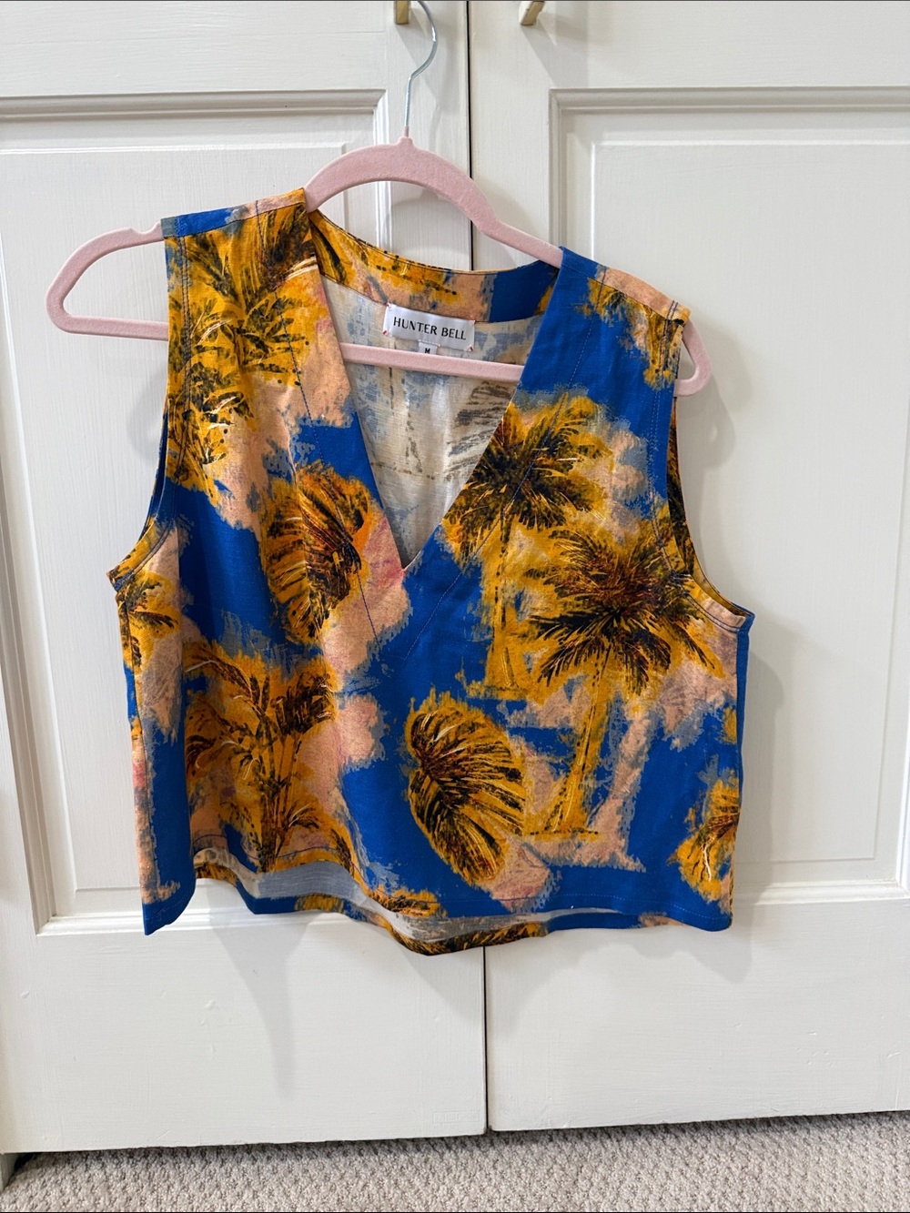 HUNTER BELL Blue and Mustard Palm-Print V-Neck Camisole